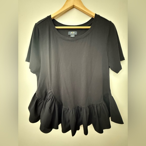 Anthropologie Maeve Peplum Black Ruffle Tee L - Picture 1 of 4